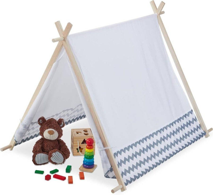 Speeltent kind met venster Wigwam tent kinderkamer Tipi kindertent Afmetingen 92 x 92 x 120 cm Wit grijs