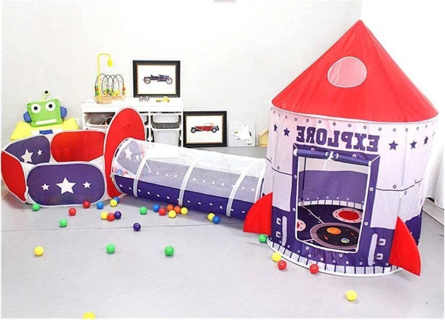 Speeltent Kruiptunnel en ballenbak kinderspeelhuistent met basketbalring Binnen en buiten Marineblauw
