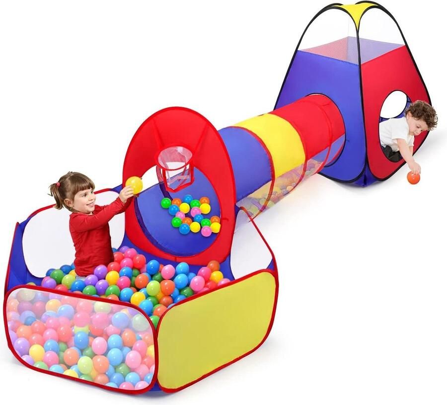Speeltent met tunnel kindertent met ballenbad opvouwbare kruiptunnel speeltunnel voor kinderen verjaardagscadeau opbergtas