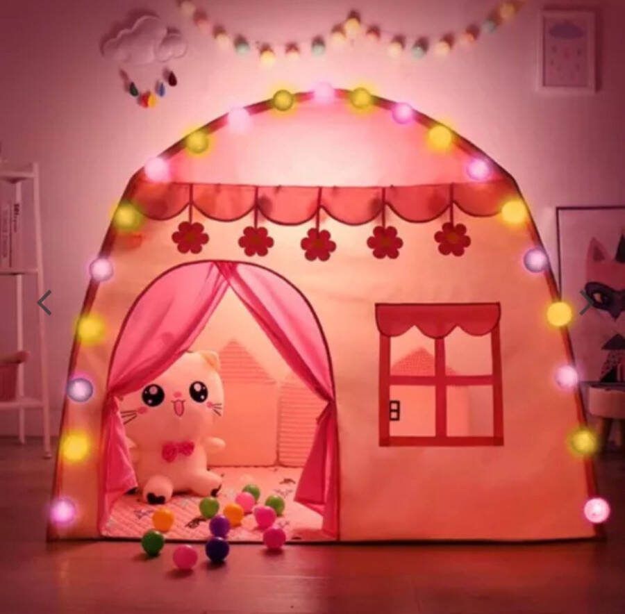 Speeltent met verlichting- Kindertent Tent voor kinderen Speelhuisje voor binnen en buiten Roze kindertent Kinder speelhuisje met lichtslinger Speelhut voor kinderen