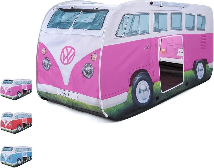 Speeltent pop-up Volkswagen T1 Bulli bus-design 165 cm kinderen bus front roze