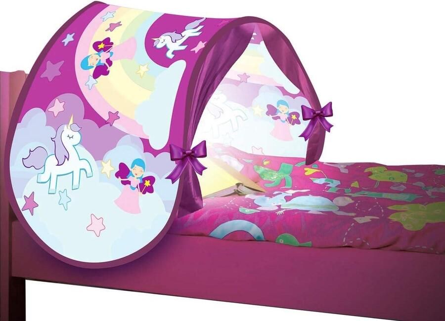 Speeltent slaapfuntent warm kindergordijn pop-up tent met nachtlampje kinderkamer decoratie roze kleuren