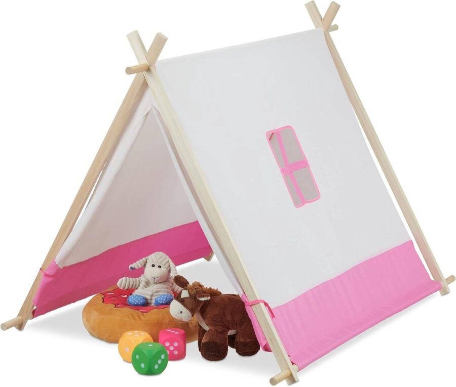Speeltent Teepee Play Tent Wigwam for Children Flat HxWxD 92 x 120 x 86 cm Indoor Tent Children's Tent White-Pink Playroom Decor