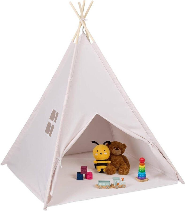 Speeltent Teepee Tent for Children with Bottom Beige Indoor Children's Room HBD 158x125x125 cm