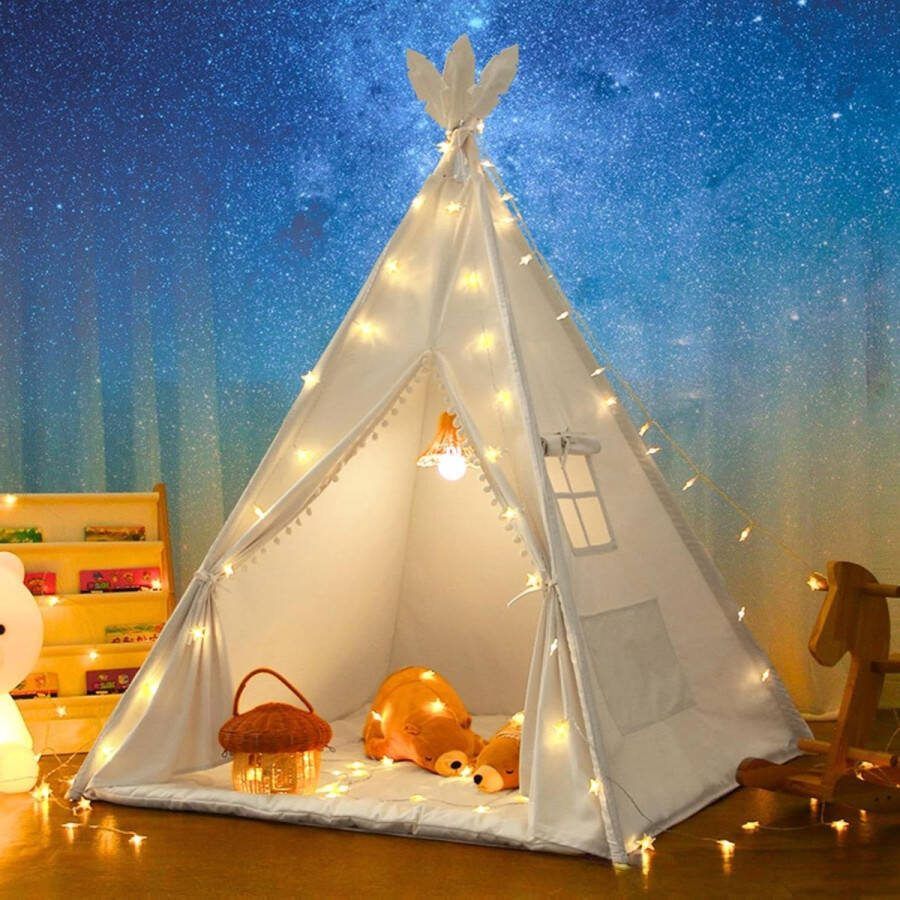 Speeltent Teepee Tent with Cuddly Mat Carry Bag and Feather Decoration Indoor and Outdoor Playhouse for Girls and Boys