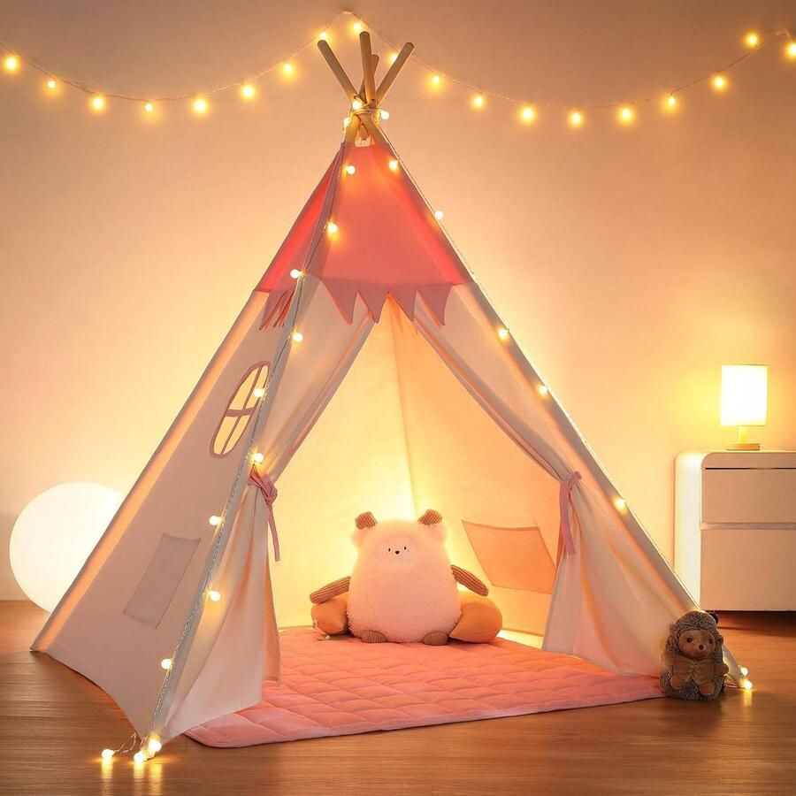 Speeltent Teepee voor Kinderen Indoor Kinderen Tent Kindertent Meisjes Roze Wit Speel tent Speelhoek