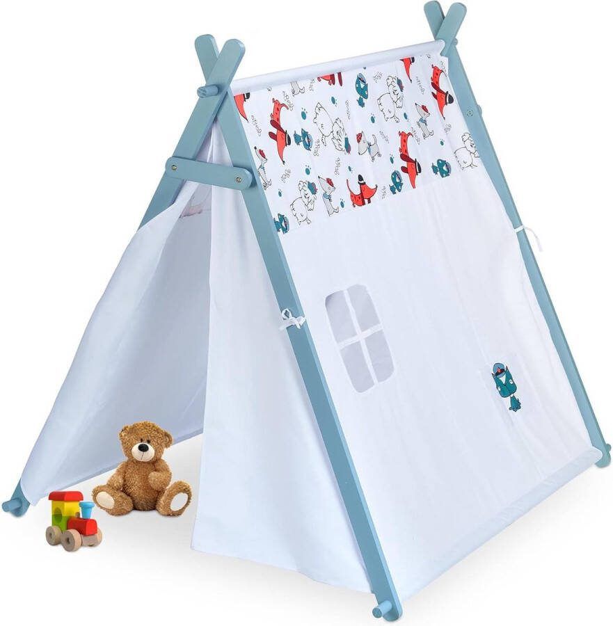 Speeltent tipi kinderen met hondenprint HxBxD: 130x111x137 cm voor binnen wit turquoise