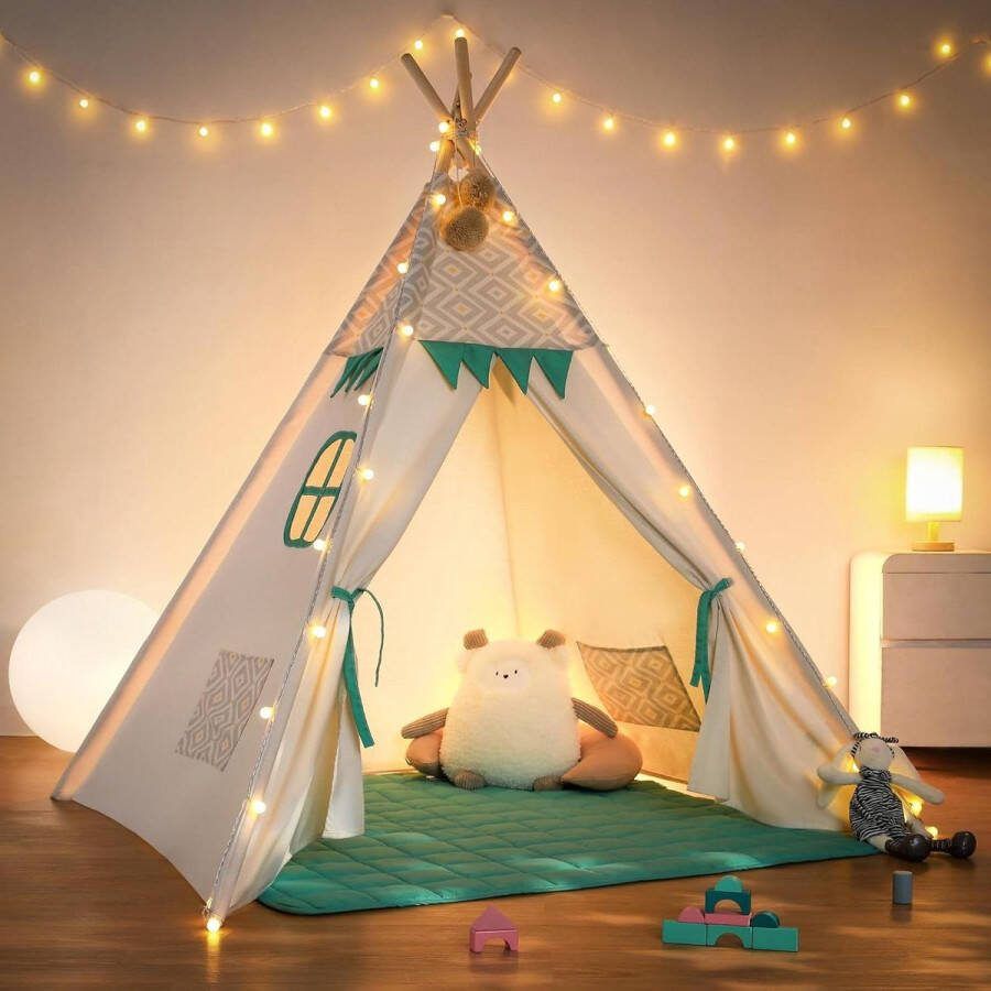 Speeltent Tipi-tent voor kinderen knuffelhoek kinderkamer decoratie groen