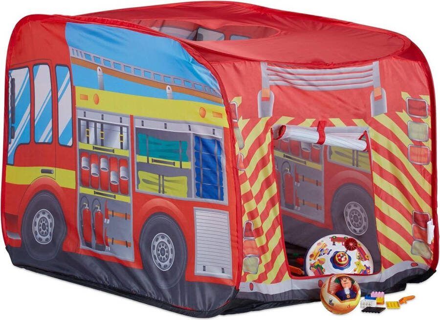 Speeltent voor binnen en buiten Brandweer thema Geschikt vanaf 3 jaar HBD 100 x 70 x 70 cm Pop up kindertent auto Rood