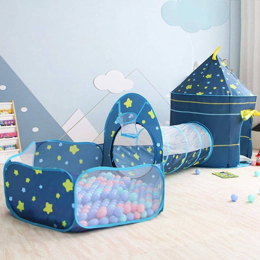 Speeltent voor Kinderen 3-in-1 Kasteeltent Pop Up Kruip Tunnel Ball Pool Indoor Draagbaar Speelhuis voor Baby Peuters Kinderen