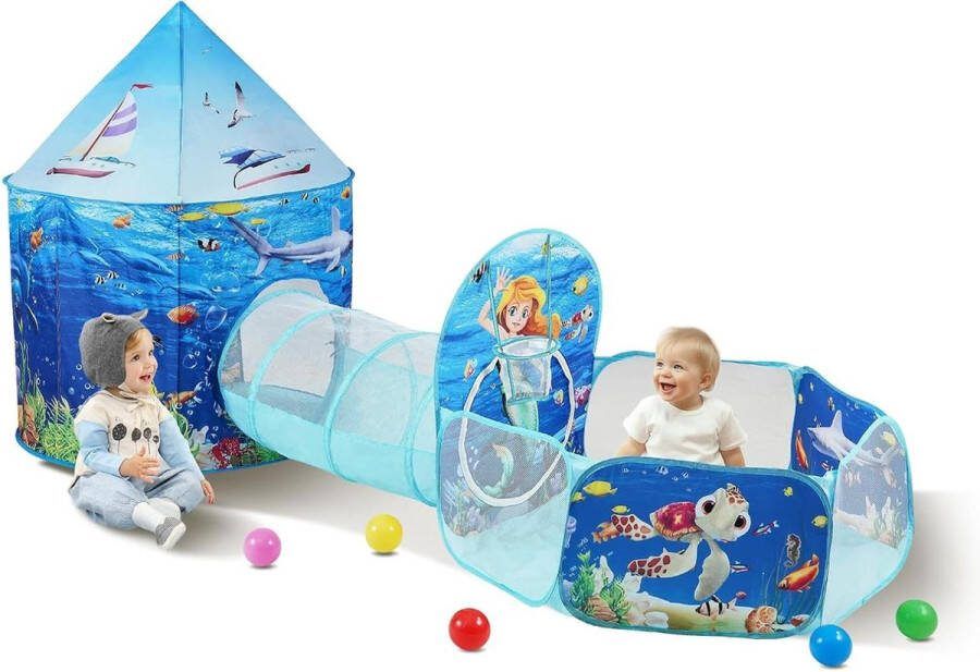 Speeltent voor Kinderen 3-in-1 met tunnel basketbalkorf speelhuis draagtas spanbanden verjaardagscadeaus