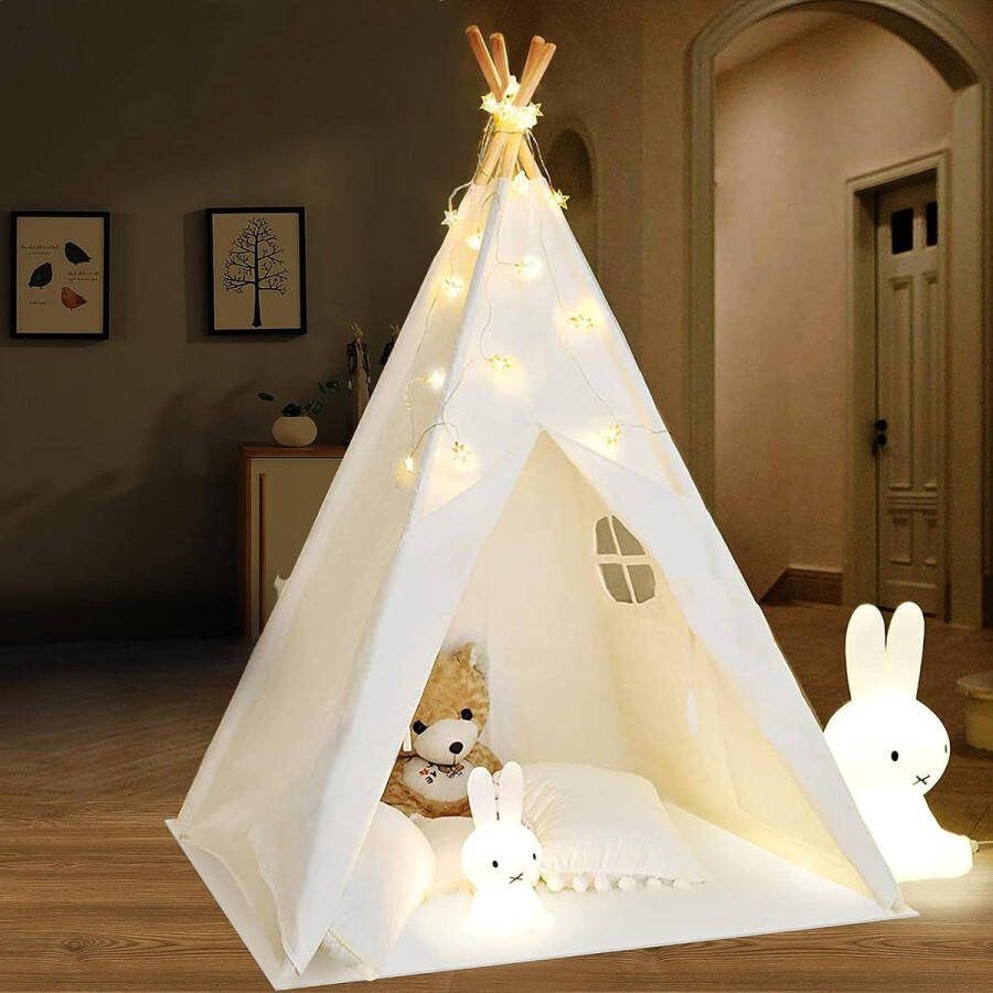 Speeltent voor Kinderen Fairy Lights Opvouwbare Teepee Tent Meisjes-Jongens Binnen Buiten Spelen Wit