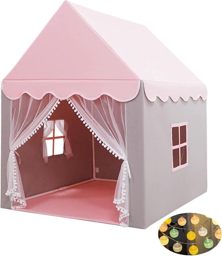 Speeltent voor Kinderen Indoor Kindertent met Verlichting voor Kerstcadeaus Prinses Kasteeltent voor Meisjes Binnentent Overdekte Kindertent Voor Gebruik Binnen en Buiten zonder Kussens100x120x130cm