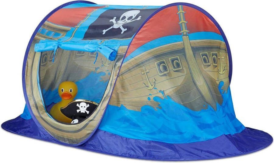 Speeltent voor Kinderen Piratenschip Binnen Buiten 68x170x85cm Jongens Pop Up Kindertent Blauw