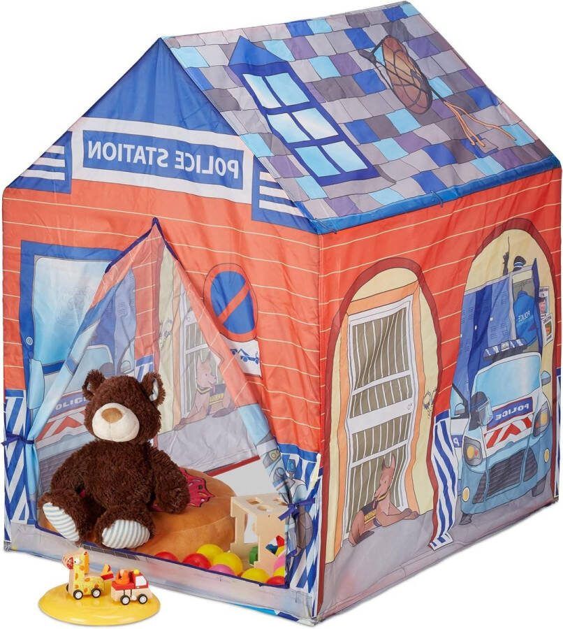 Speeltent voor Kinderen Politie Thema Speeltent voor Kinderen Binnen en Buiten Spelen Vanaf 3 Jaar Kindertent HBD 102 x 72 x 95 cm Blauw Rood
