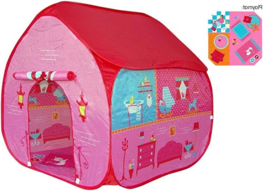 Speeltent voor Kinderen Pop-up meisjes roze speeltent poppenhuis bedrukte speelvloer