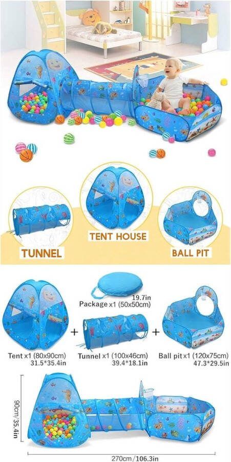 Speeltent voor Kinderen Pop-up speeltent en tunnel ballenbad speeltent kruiptunnel tuinspeelhuis voor kinderen balspeltunnel voor peuters babytenhuis