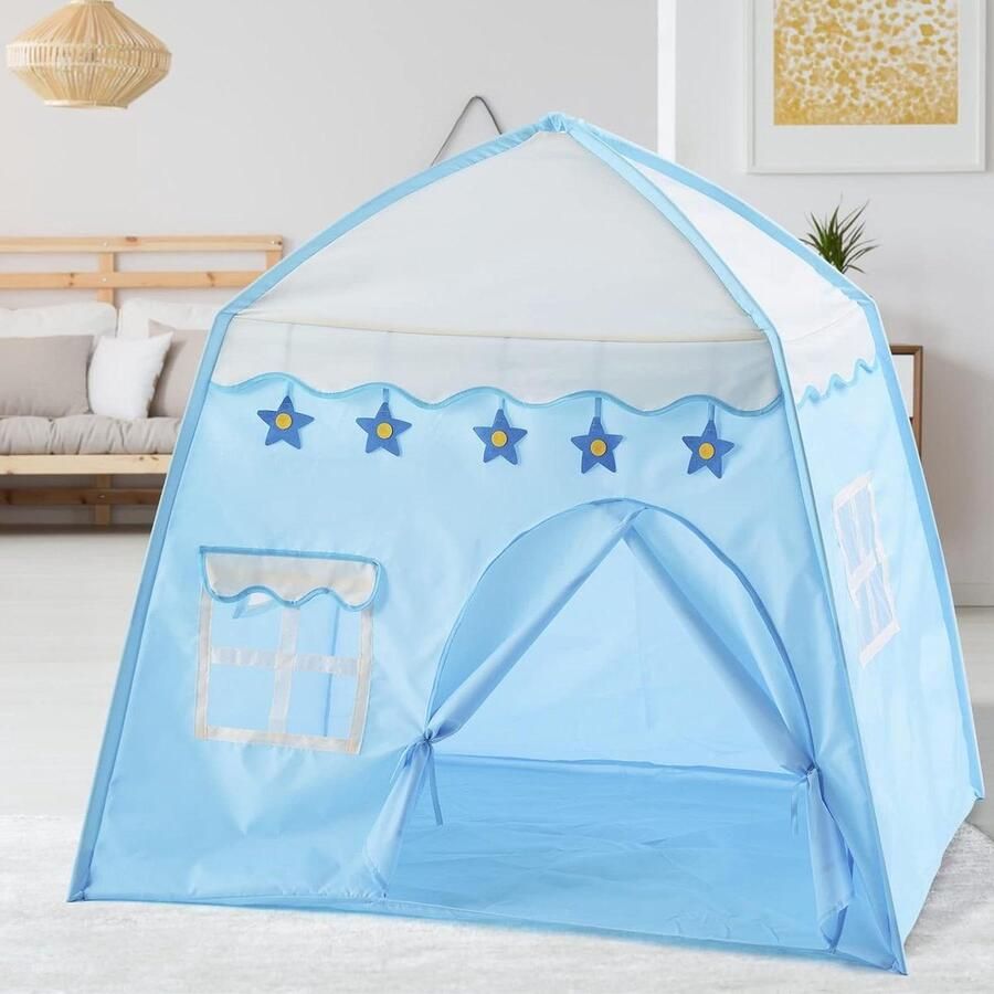 Speeltent voor Kinderen Prinsessenkasteel Opvouwbaar Binnen Buiten Theater Kerst Verjaardagscadeaus 130 x 100 x 130 cm Blauwe Sterren