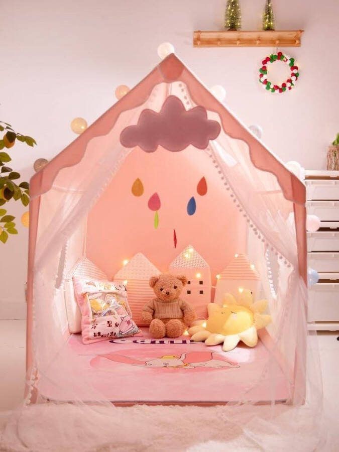 Speeltent voor Kinderen Sterrenlichten Groot Binnen en Buiten Leestent 130 x 120 x 100 cm met Ramen Meisjes