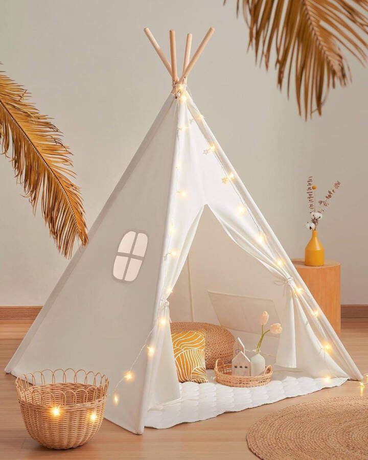 Speeltent voor Kinderen Tipi-tent binnen en buiten met gevoerde deken lichtketting opbergtas zeildoek kindertent
