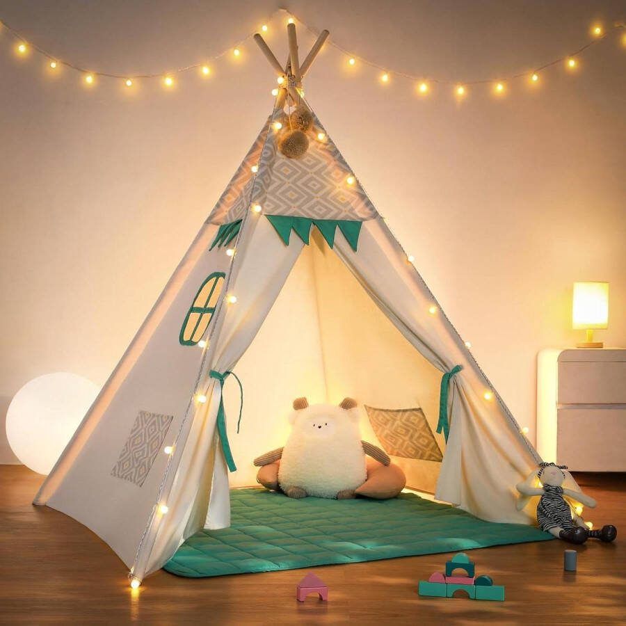 Speeltent voor Kinderen Tipi-tent speeltent voor binnen en decoratie knuffelhoek kinderkamer groen