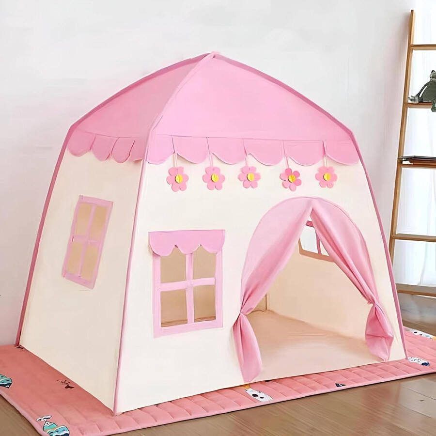 Speeltent voor meisjes indoorspeeltent roze 130 x 100 x 130 cm Grote kindertent met speelhuis