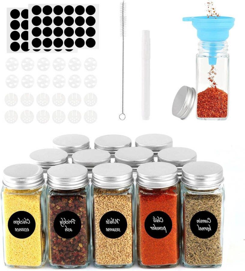 Spice Jars Set van 12 Keuken Kruidenpotjes Organizer Kruidenpotjes vierkant