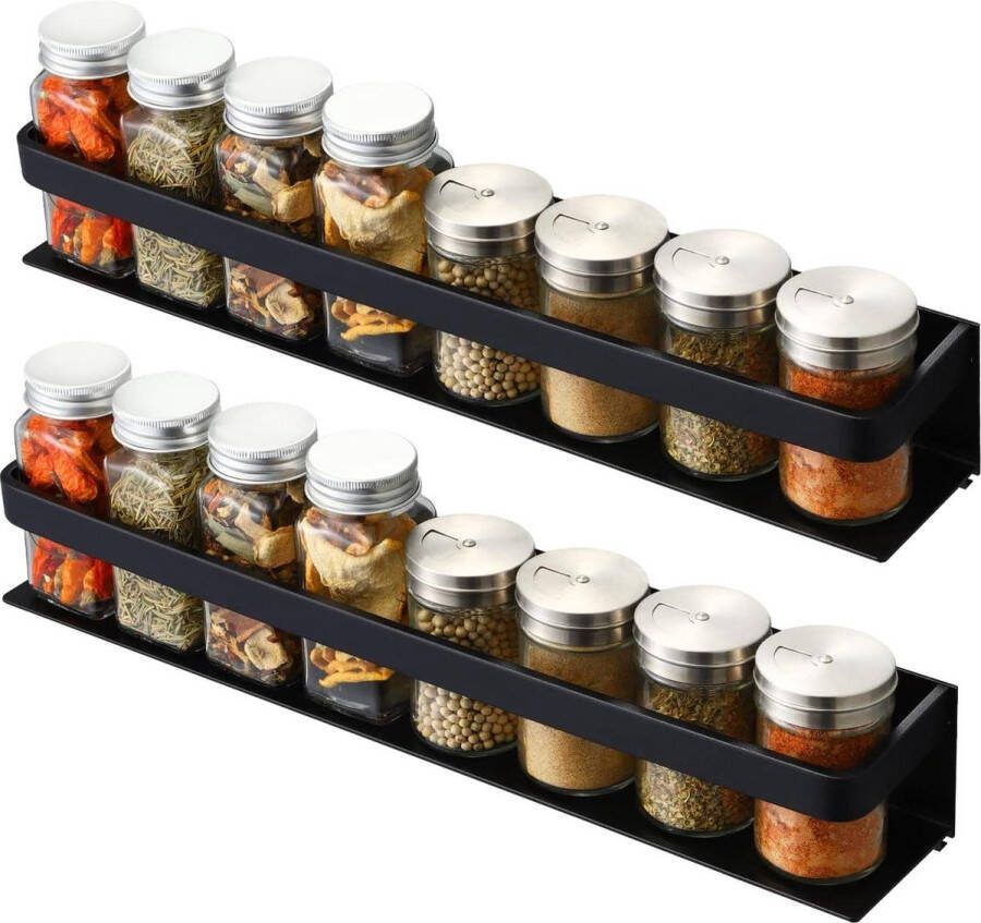 Spice Rack Organizer 16 Inch Aluminium Wall Mount Geanodiseerd Zwart 2 Pack