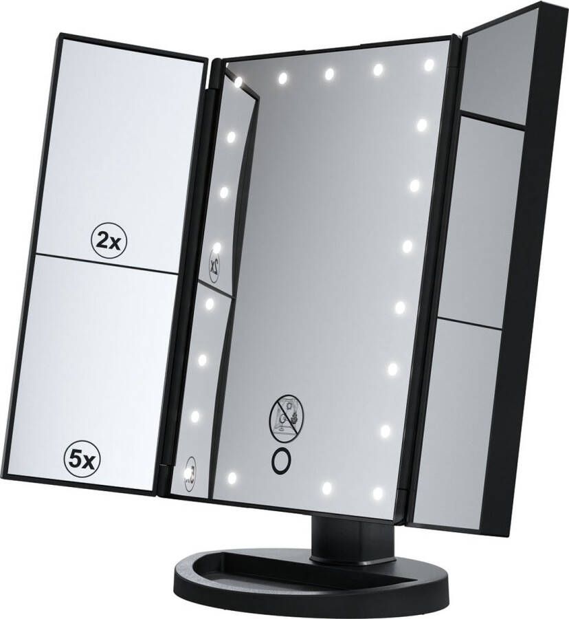 Spiegel met LED verlichting Make-up spiegel Zwart uitvouwbaar op batterij
