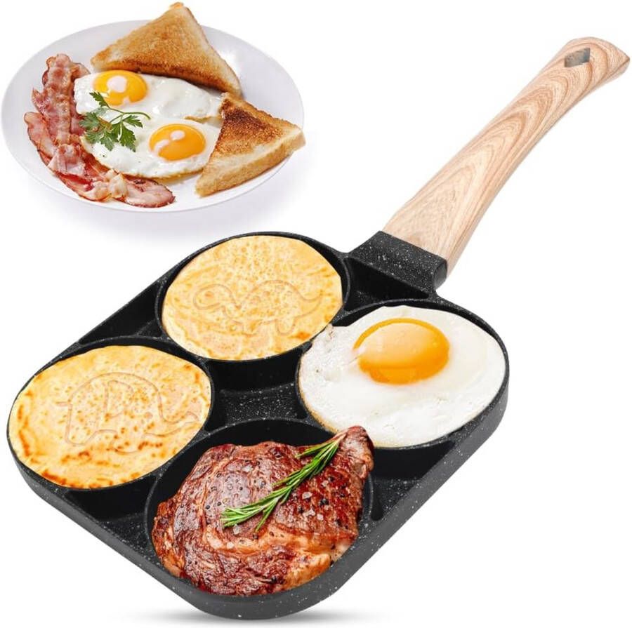 Spiegeleipan eieren pan met antiaanbaklaag 4 gaten spiegelei pannenkoeken steaks hamburger voor ontbijt pannenkoekenpan voor inductiekookplaat