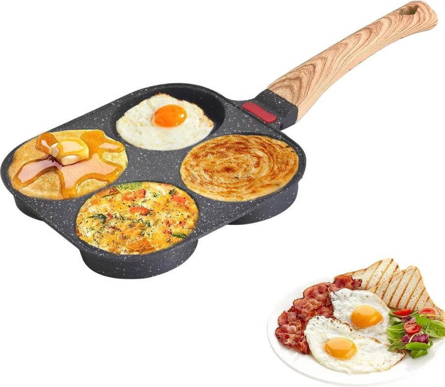Spiegeleipan met 4 gaten spiegelei hamburgerpan met handvat 4 gaten pannenkoekenpan antiaanbaklaag pannenkoekenpan anti-aanbakpan voor het maken van ontbijt voor inductiekookplaat gasfornuis