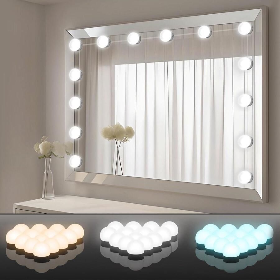 Spiegelverlichtingsset Hollywood-stijl instelbare kleur helderheid 14 led-gloeilampen make-uptafel tafelset