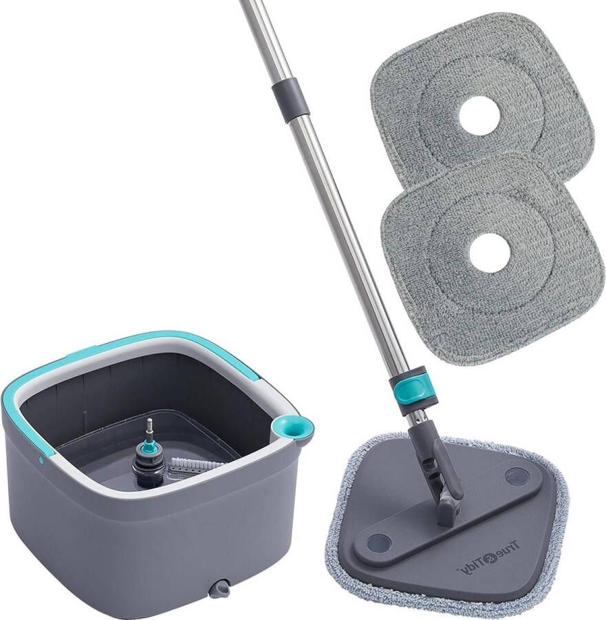 Spin Mop en Emmer Systeem Dual Compartiment Dikke Microfiber Pads Grijs