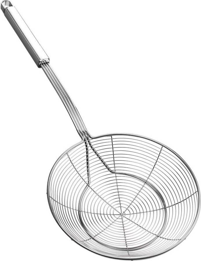 Spinnenweb pollepel van roestvrij staal kookschuim schuimlepel zeeftrommel keukenlepel van draadnet met handvat voor dagelijks frituren stomen en scheppen. Diameter: 18 cm