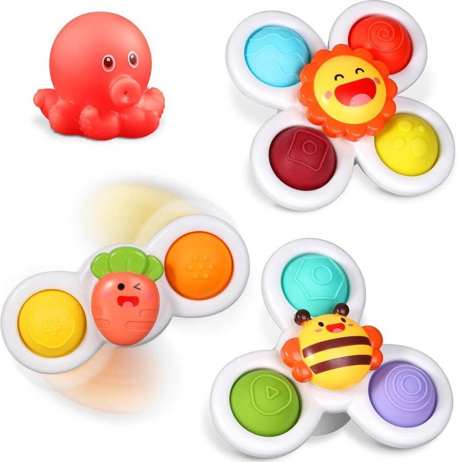 Spinner Badspeelgoed 3 Stuks Educatief & Sensorisch Draaiende Baby Zuignap Veilig Materiaal Zintuiglijk Speelgoed 1+ Jaar