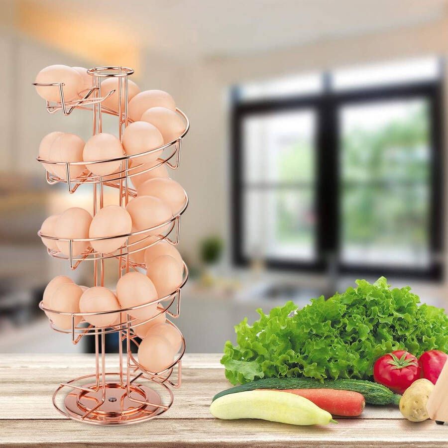 Spiraal Design Metal Egg Skelter Dispenser Rack Opslag Display Rack Rose goud