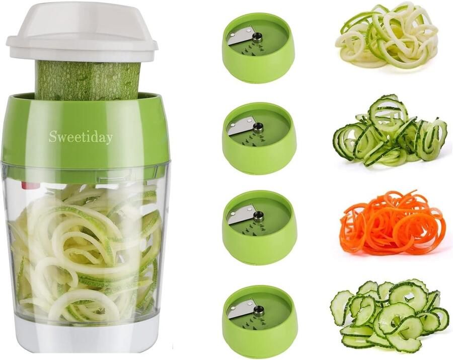 Spiraalsnijder groentesnijder 4-in-1 spiraalgroenteschaaf groenteschaaf met knevelknoppen groenteschaaf voor wortelen komkommers aardappelen courgette radijs groentespaghetti
