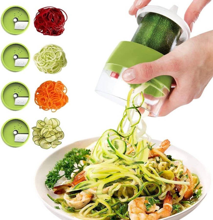 Spiralizer 4-in-1 groentesnijder handspiralizer groenten groenteschaaf voor groentespaghetti wortel komkommer pompoen courgette aardappelen