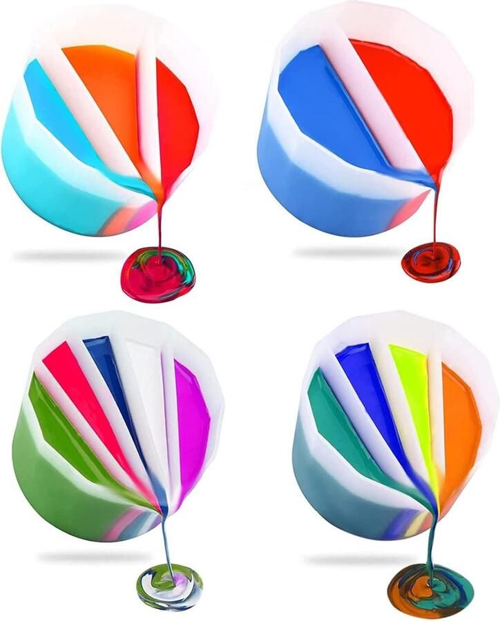 Bekers waaiers 4 stuks verf pour split cup siliconen gedeelde schenkbeker acryl gieten epoxyhars maatbeker vloeistofkunst verdeeld voor harsart tekening