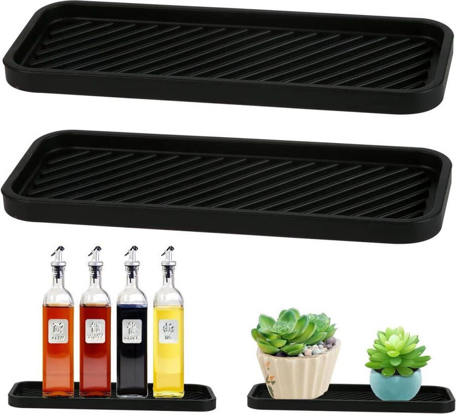 Spoelbak Organizer 2 stuks siliconen sponshouder-organizer keuken vaatwasmachinebestendig afdruipmat voor sponzen borstels zeep zwart