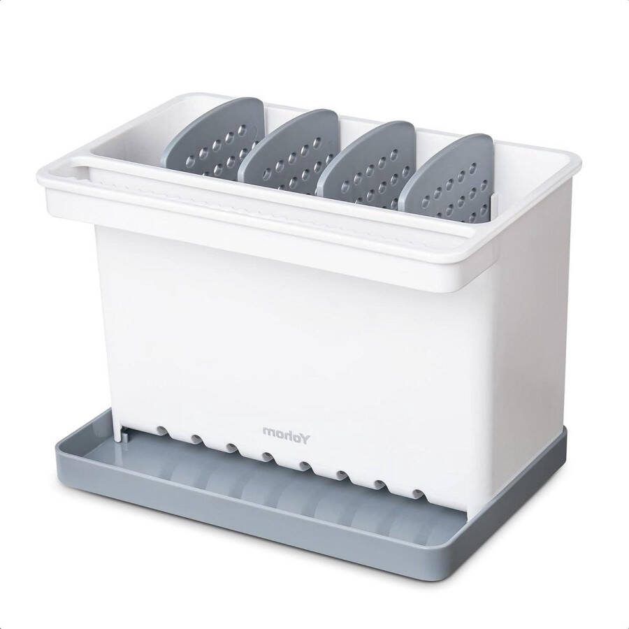 Spoelbak Organizer 3-in-1 Sponshouder Gootsteen Borstelhouder met Afvoerbak Scheidingswanden