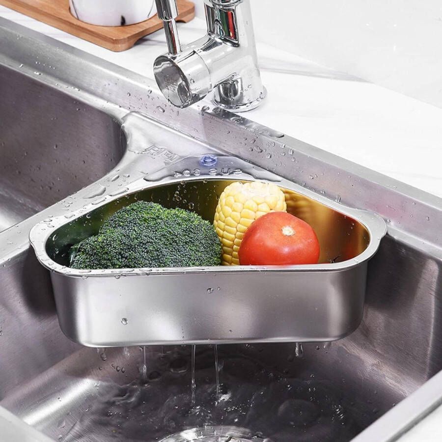 Spoelbak Organizer Afvoerplank Sink Zeef Mand Opbergrek Sucker-Zuignap Driehoekige Zeep Doos Houder Badkamer