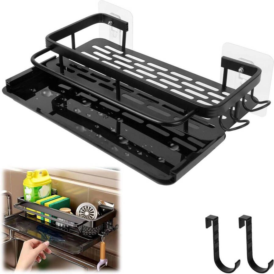 Spoelbak Organizer hangend wastafelorganizer sponshouder organizer voor wandmontage voor keuken en badkamer zwart