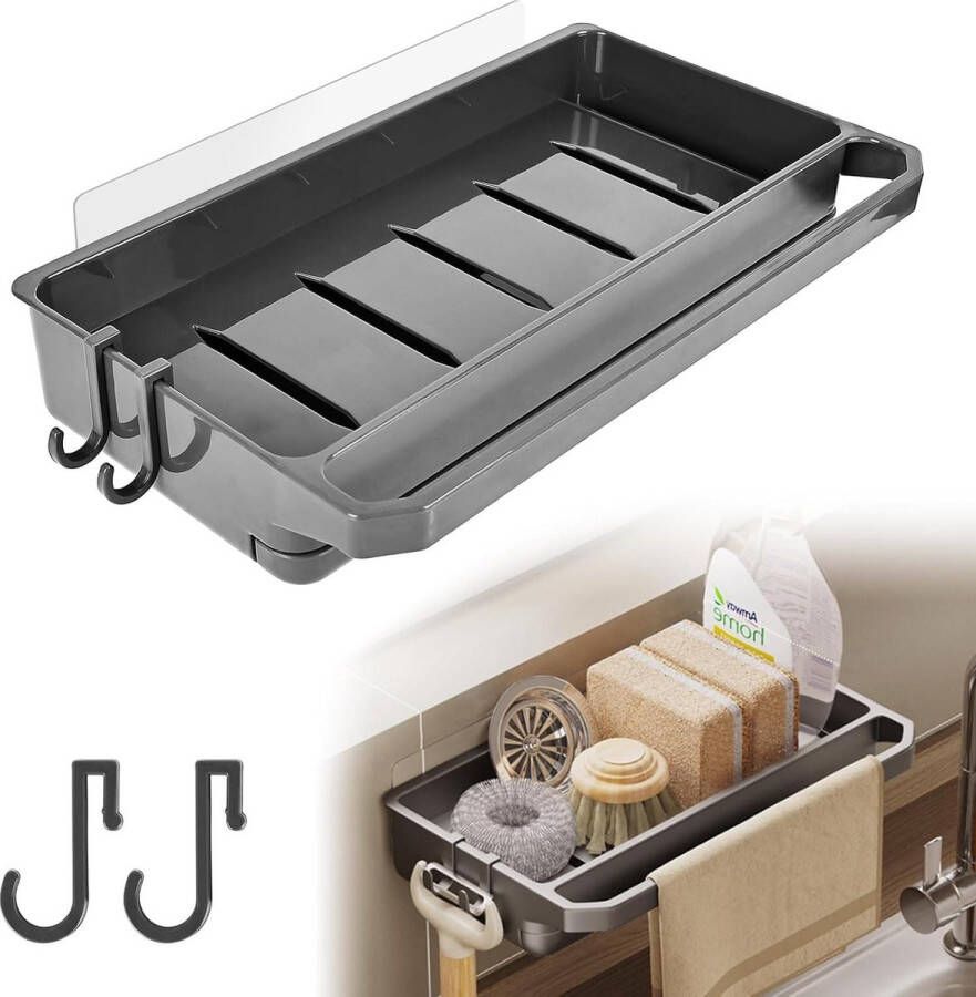 Spoelbak Organizer Hangend zonder boren Handdoekhouder en Haken Gootsteenorganizer Wand Montage met Lijm