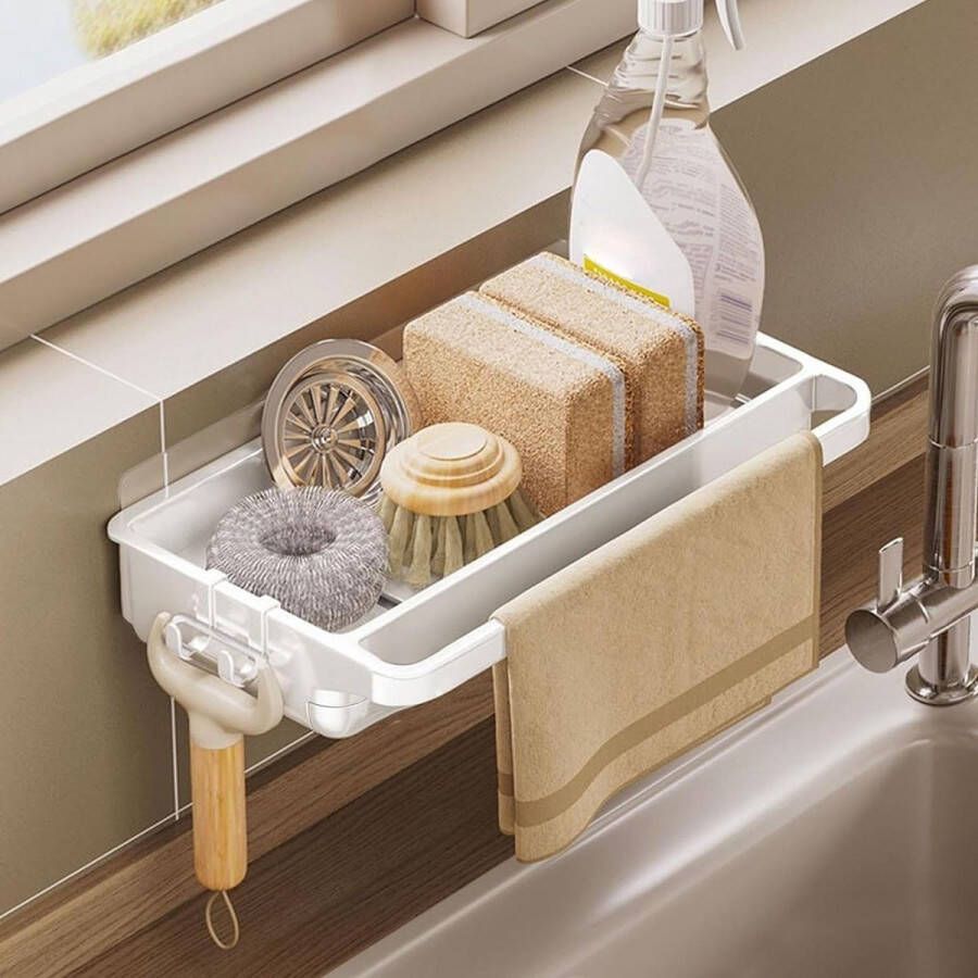 Spoelbak Organizer hangend zonder boren sponshouder keuken gootsteen caddy-organizer muur met handdoekhouder