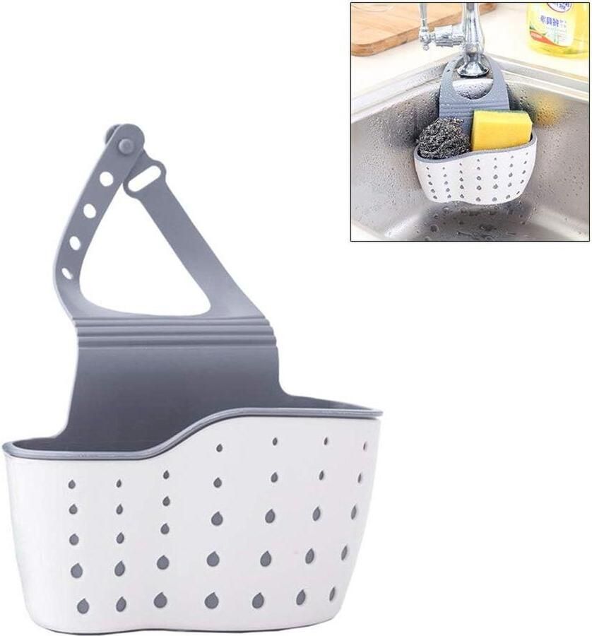 Spoelbak Organizer Hangende afdruipmand sponshouder keukenspoelbak zeepspons (beige)