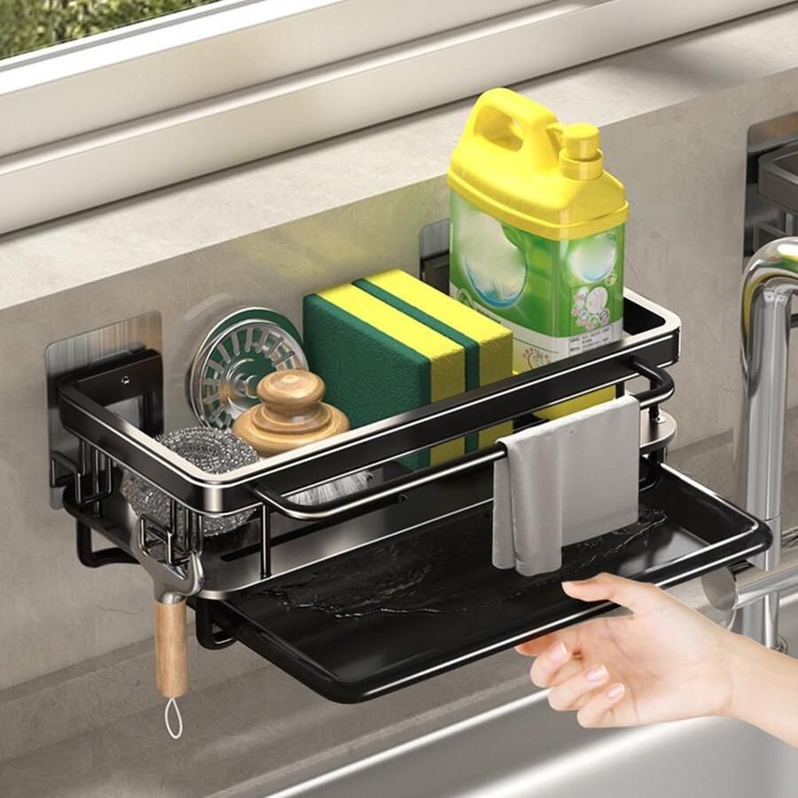 Spoelbak-organizer keukenorganizer wandmontage sponshouder keuken spoeldoekhouder hangend voor keuken en badkamer