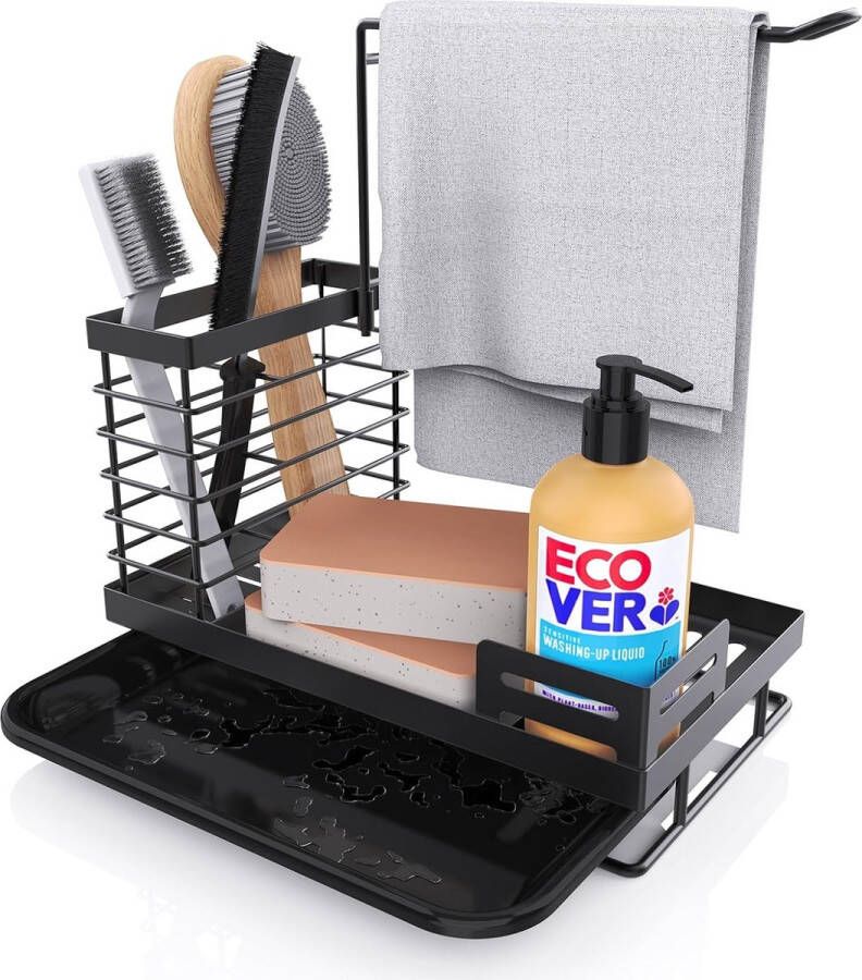 Spoelbak-organizer keukenspoelbak gootsteencaddy roestvrij staal keukengerei mand voor keuken en badkamer met afvoerpan spoelorganizer sponshouder spoeldoekhouder keukenorganizer