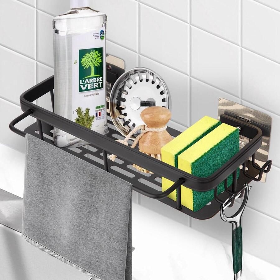 Spoelbak Organizer Metalen Sponshouder Hangende Spoeldoekhouder Zwart Keuken Badkamer
