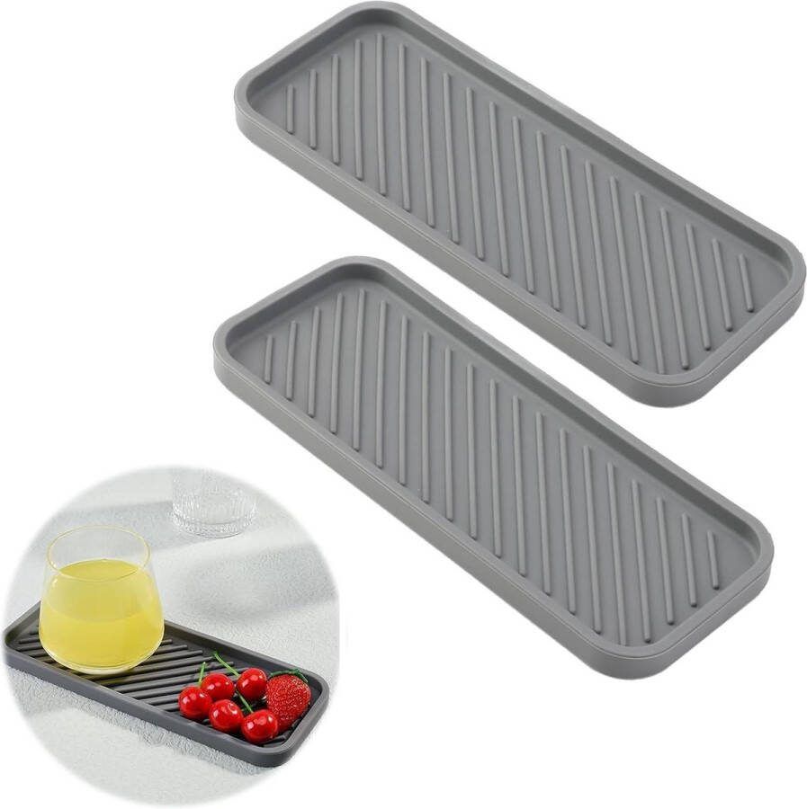 Spoelbak Organizer Siliconen 2 Stuks Voor Keuken en Badkamer 225 x 9 cm Zeepbakjes Wastafel-Organizer Sponshouder Sponzen Zeep Afdruipmat